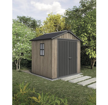 Gartenschuppen mit Doppeltür, Fenster und Satteldach im Garten