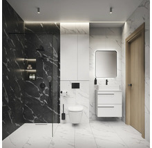 Modernes Badezimmer mit Dusche, Waschtisch, Spiegelschrank und Marmoroptik