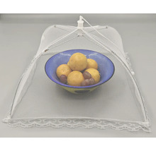 Teller mit Obst unter einer Lebensmittelabdeckung