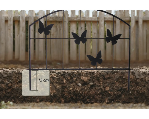 Gartenzaun mit Schmetterlingsverzierung und einer Einstecktiefe von 15 Zentimetern