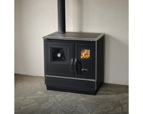 Holzherd mit Sichtfenster und Kochfeld