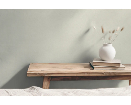 Dekorative Szene mit Holzbänken, Büchern und einer Vase mit Pflanzen