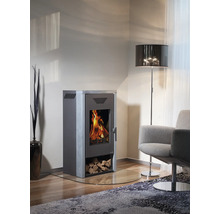 Kaminofen mit Holzscheiten im Wohnraum