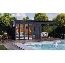 Modernes Gartenhaus mit Pool und Terrasse für den Außenbereich.