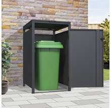 Mülltonnenbox mit geöffneter Tür und grüner Mülltonne