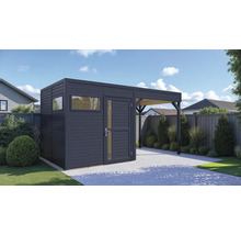 Gartenhaus mit Carport und Fenster sowie Tür aus Holz