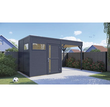 Gartenhaus mit Carport und Fenster im Garten