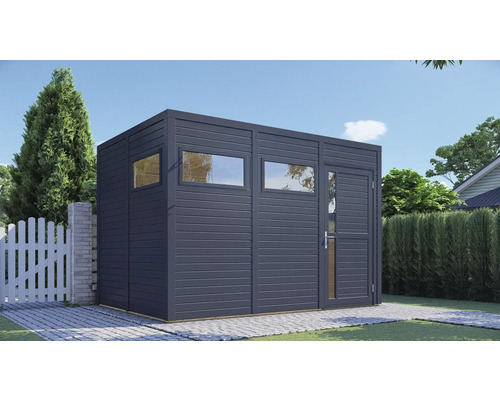 Gartenhaus mit Fenstern und Tür im Außenbereich