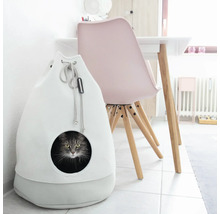 Katze in einem Katzenhaus in Taschenform