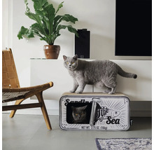 Katze auf Sardinen-Katzenhaus in einem Wohnzimmer