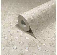 Tapetenrolle mit Kronen-, Buchstaben- und Rautenmuster