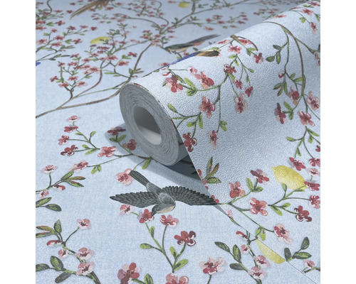 Tapetenrolle mit Vogel- und Blütenmuster