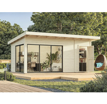 Holzgartenhaus mit Terrasse, Büroausstattung und Stauraum im Garten