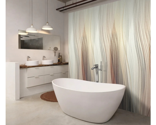 Modernes Badezimmer mit Badewanne, Waschtisch und Wandgestaltung