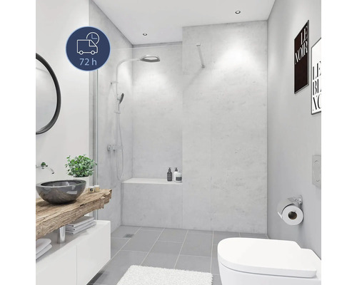 Duschrückwand BREUER Express Q72 Dekor Marmor grau 100 x 255 cm Modernes Badezimmer mit Dusche, Waschbecken und Toilette