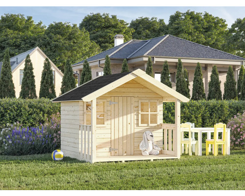 Holzspielhaus mit Pultdach im Garten