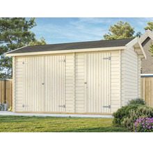 Gartengerätehaus aus Holz mit Doppeltür und Satteldach im Garten