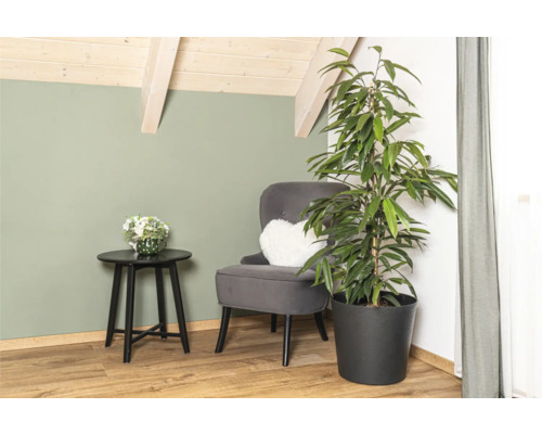 Wohnzimmerecke mit Sessel, Beistelltisch und Zimmerpflanze