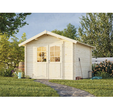 Holzgartenhaus mit Doppeltür und Fenster im Garten