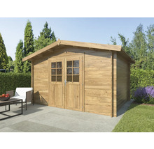 Holzgartenhaus mit Doppeltür und Satteldach im Garten