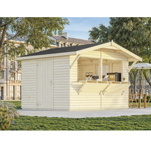 Holzgartenhaus mit Verkaufstheke und Tür