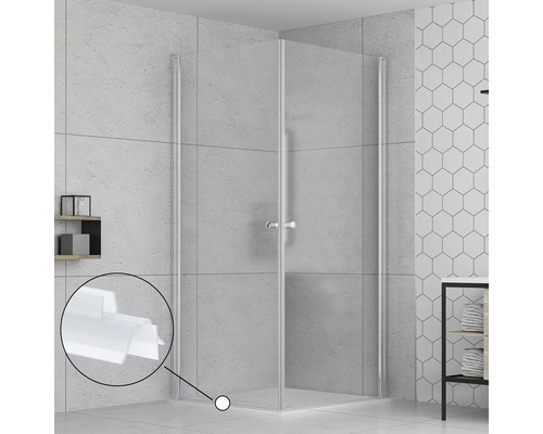 Eckdusche mit Dichtlippe in einem hellen Badezimmer