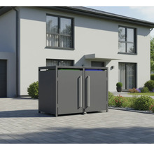 Doppelter Mülltonnenbox zur Aufbewahrung von Abfalltonnen vor einem Wohnhaus