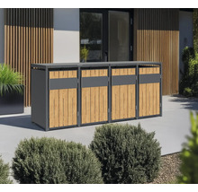 Mülltonnenbox für vier Mülltonnen aus Metall und Holz