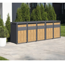 Mehrfache Mülltonnenbox aus Metall und Holz für den Aussenbereich