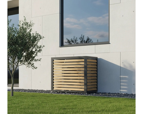 Verkleidung für Klimaanlage im Außenbereich mit Holzlamellen