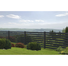 Gartenansicht mit modernem Zaun zur Grundstücksabgrenzung.