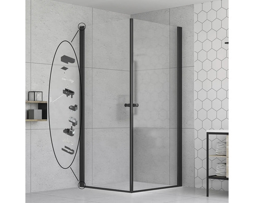 Eckdusche mit Montageelementen im Badezimmer