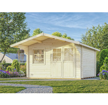 Gartenhaus aus Holz mit Fenster und Doppeltür im Garten