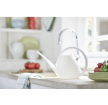 Weiße Gießkanne auf einer Küchentheke