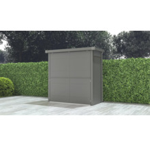 Gerätehaus aus Metall im Garten