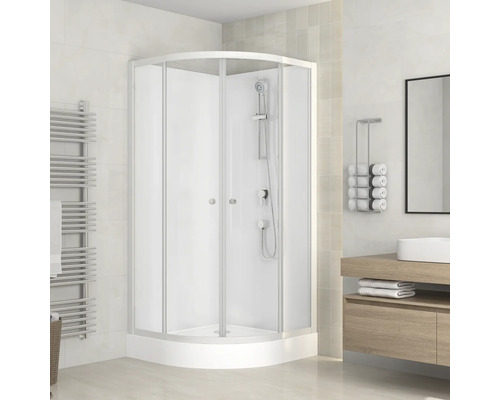 form&style Komplettdusche COOKS Viertelkreis 85 x 85 x 195 cm weiß Eckdusche mit Schiebetüren in hellem Badezimmer