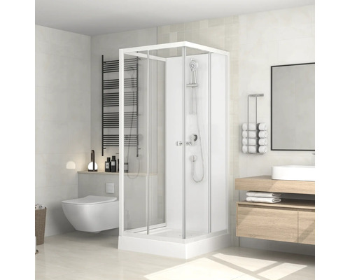form&style Komplettdusche BORA BORA 80 x 80 x 195 cm weiß Helles Badezimmer mit Dusche, Toilette, Waschbecken und Heizkörper