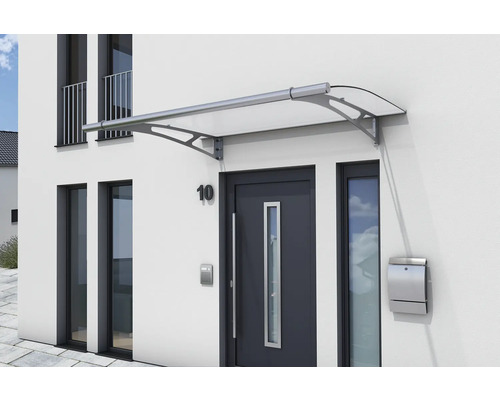 Haustürvordach aus Metall und Kunststoff am Hauseingang
