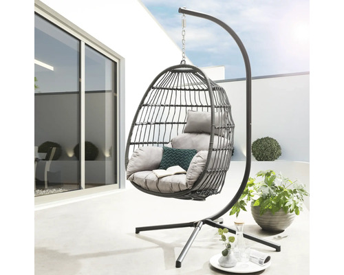 Hängesessel mit Korb und Metallgestell für den Außenbereich