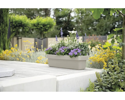 Rechteckiger Pflanzkasten mit Bepflanzung im Garten