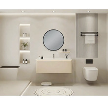 Modernes Badezimmer mit Waschtisch, Spiegel, Toilette und Accessoires