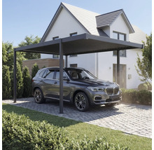 Modernes Carport mit Auto vor Wohnhaus