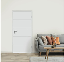 Weiße Innentür mit horizontalen Rillen in einem Wohnzimmer