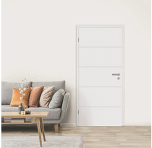 Helle Innentür mit horizontalen Zierleisten in einem Wohnzimmer