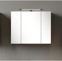 Dreitüriger Spiegelschrank für das Badezimmer mit einer LED-Leuchte oben.