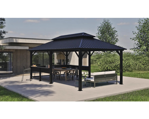 Pavillon mit Esstisch und Sitzgelegenheit im Außenbereich