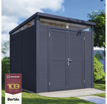 Gartenschrank aus Holz mit Doppeltür auf Rasenfläche