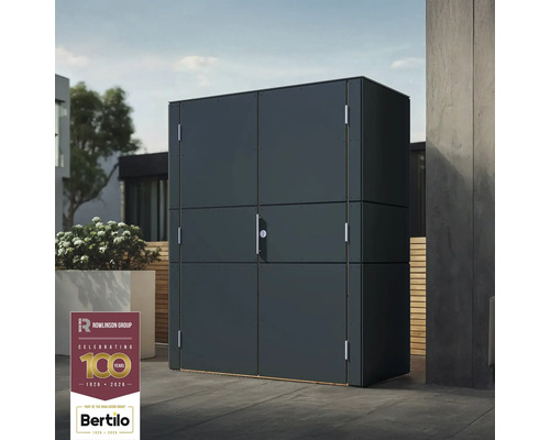 Geräumiger Geräteschrank zur Aufbewahrung von Gartengeräten und Werkzeugen im Außenbereich.