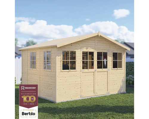 Gartenschuppen aus Holz mit Fenstern und Doppeltür