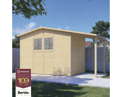 Gartenhaus Bertilo Fineline 4 inkl. Schleppdach 441 x 210 cm natur Gartenhaus aus Holz mit Doppeltür, Fenstern und Vordach